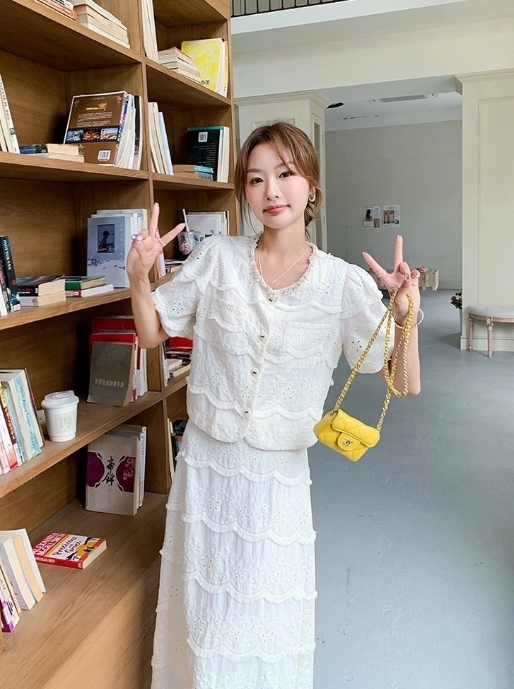 Maxi Skirt Set Women's Jacquard Ruffle Trim Lace Up Mermaid Skirt