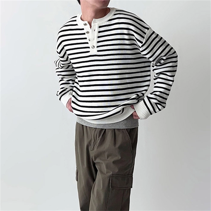 White Half Button Ribbed Sweater | Jeongin - Stray Kids