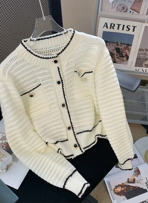 White Knitted Outlined Cardigan | HyunA