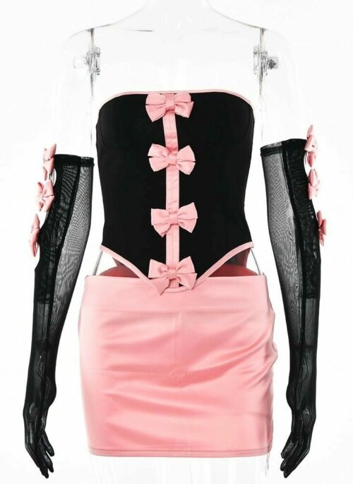 Black And Pink Multi-Bow Corset And Skirt Set | Eunchae – Le Sserafim
