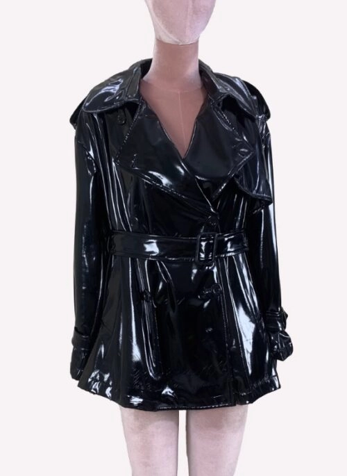 Black Patent Faux Leather Trench Coat | J-Hope – BTS