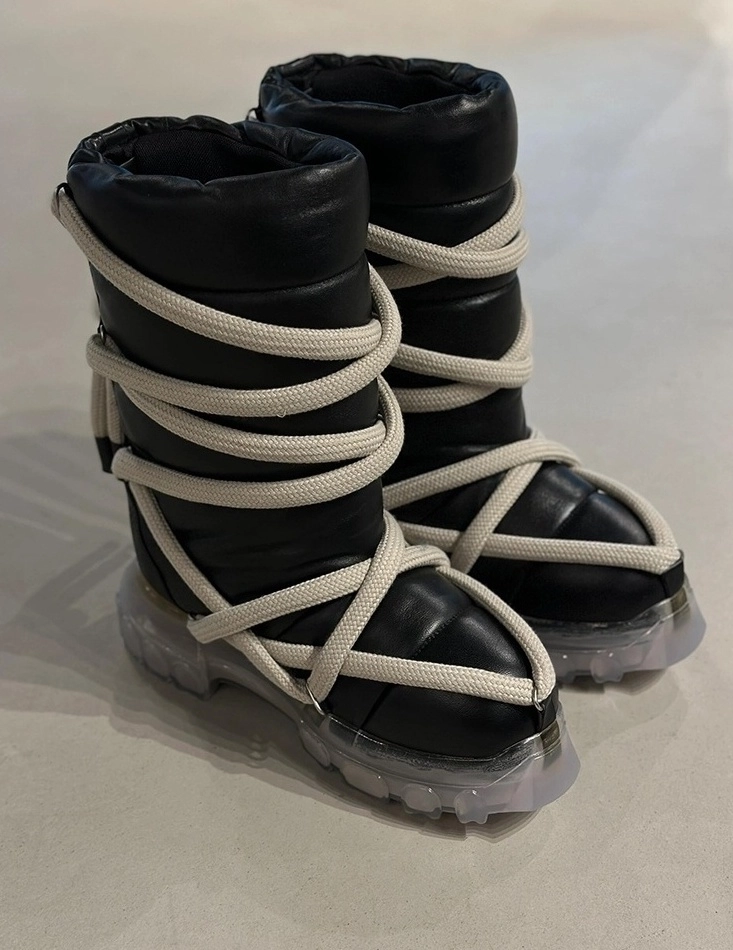 Black Rope-Wrapped Winter Boots | Giselle - Aespa - Fashion Chingu