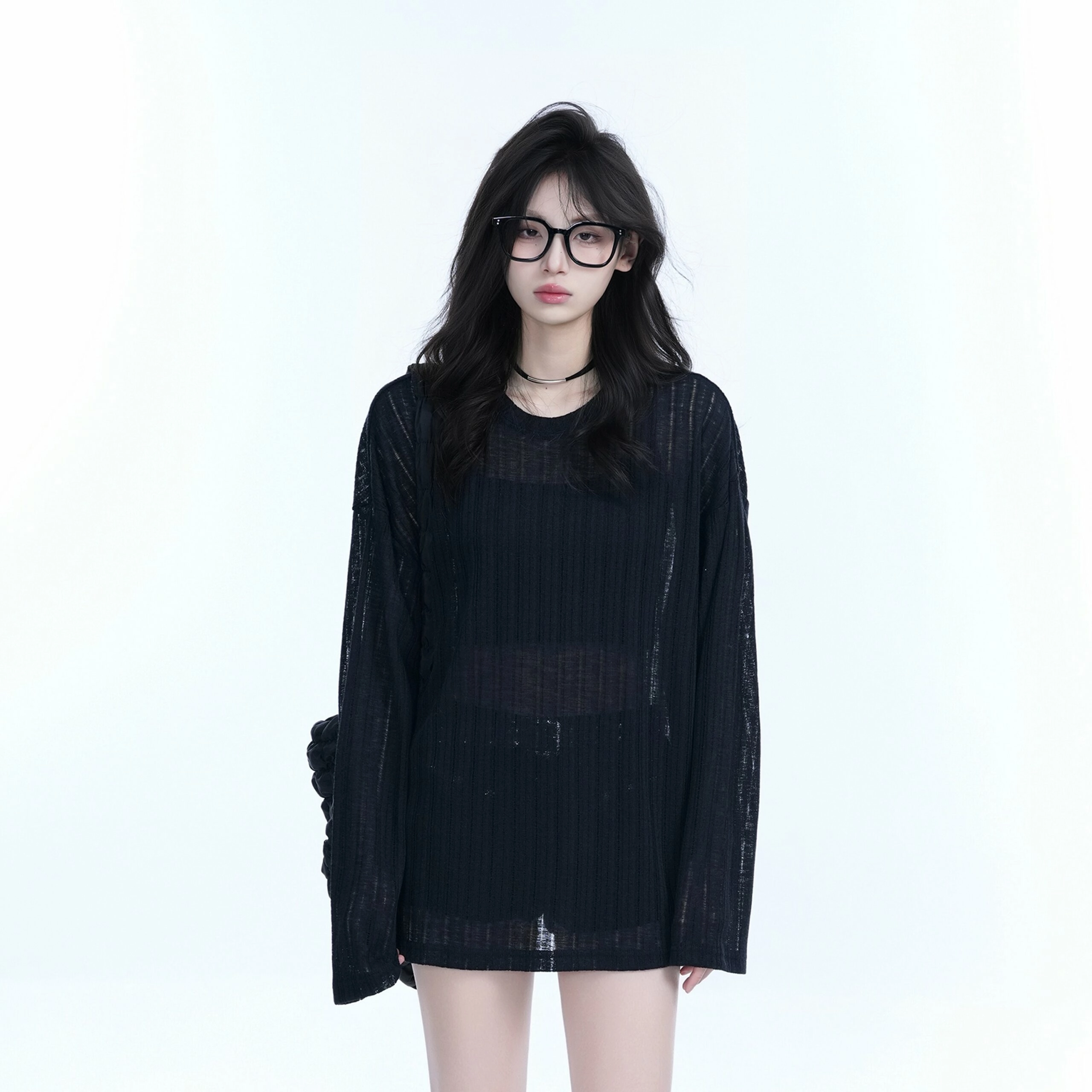 Black Sheer Stripe Long Sleeves Knit Top | J-Hope - BTS