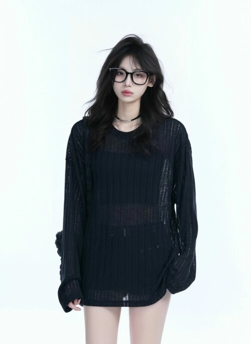 Black Sheer Stripe Long Sleeves Knit Top | J-Hope – BTS