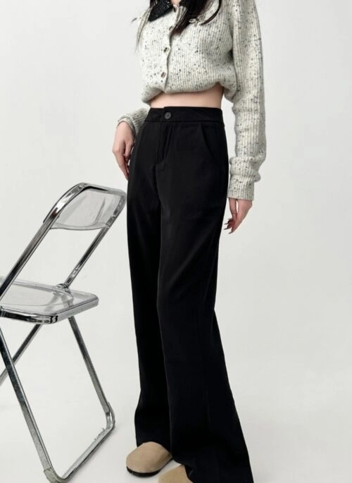 Black Slim Fit Casual Split Hem Trousers