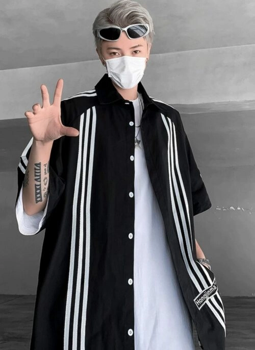 Black Triple Lined Oversized Shirt | Felix - Stray Kids