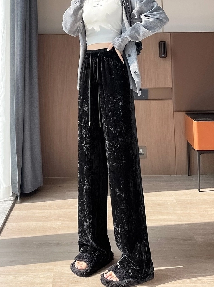 【Anyone more】[A/M] Ket Back Bijo Autumn Wide Pants JYHBHMZG Autumn Black Straight Loose Female Wide Leg Pants