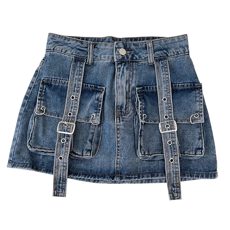 Blue Buckle-Detail Denim Skirt | Ryujin - ITZY - Fashion Chingu