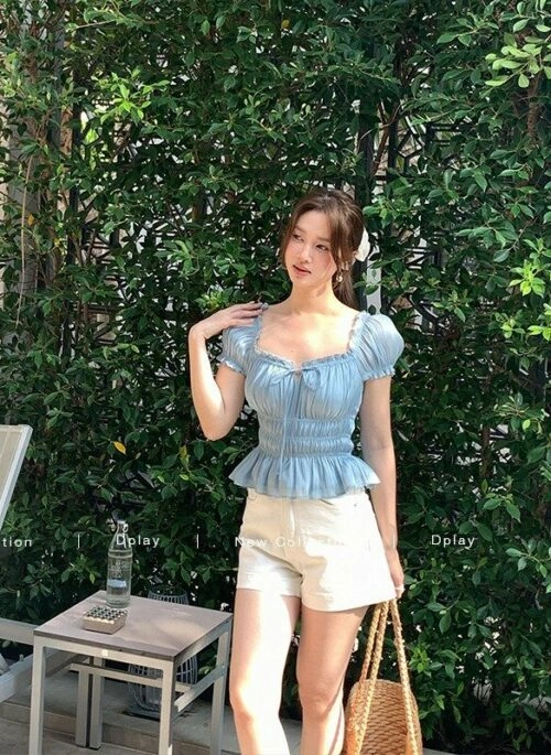 Grey Ruched Bust Off-Shoulder Top | Lisa - BlackPink