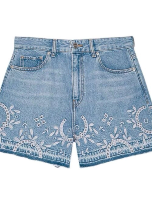 Blue Embroidered Pattern Denim Shorts | Shuhua – (G)I-DLE
