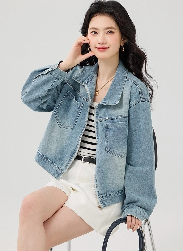 Blue Front Pockets Zip Up Denim Jacket | Felix - Stray Kids