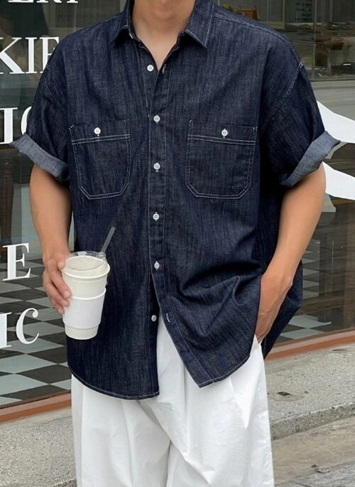 Blue Soft Denim Button-Up Shirt | Jeongin – Stray Kids