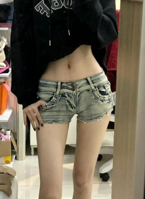 Blue Studded Micro Denim Shorts | Julie – Kiss Of Life