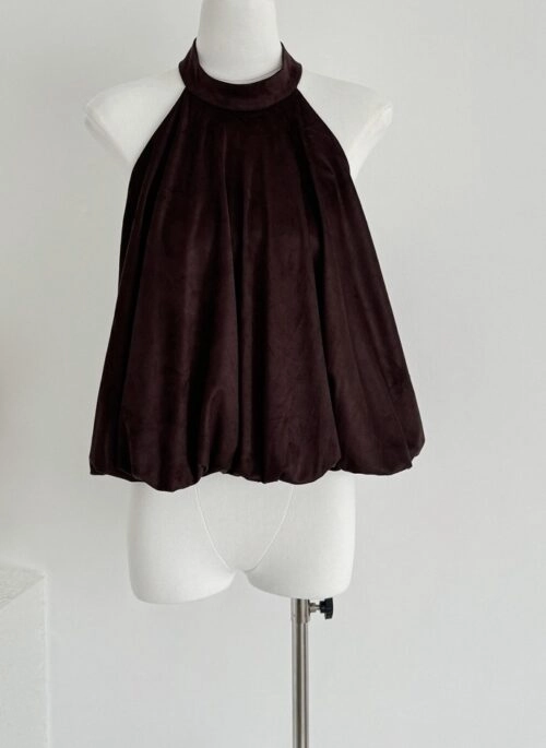 Brown Gathered Neck Halter Top | Jennie – BlackPink