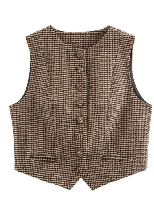 Brown Vintage Houndstooth Vest | Ruka - BabyMonster