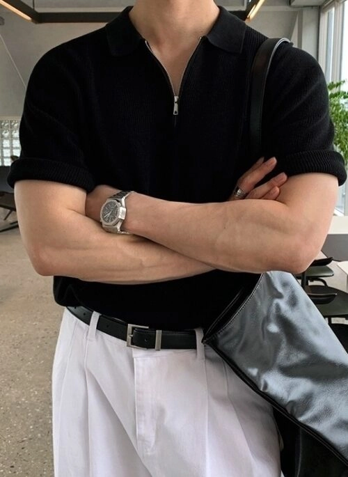 Casual Knit Polo Short Sleeve Top