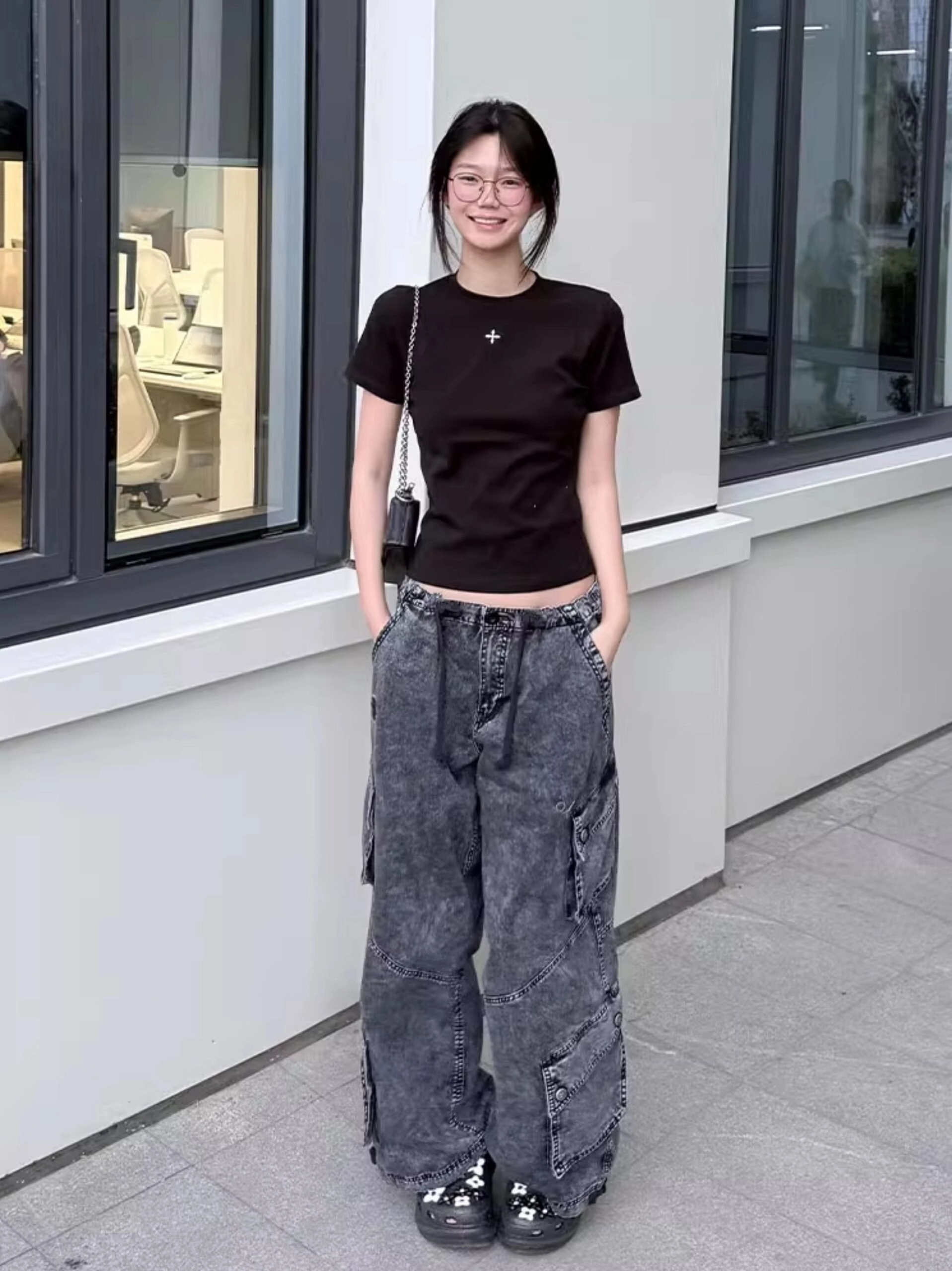 Charcoal Grey Multi-Pocket Wide-Leg Jeans | Yeji - ITZY