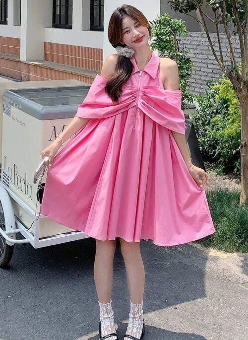 韓国ファッション [YOUHEE] FLOWER POINT OFF SHOULDER DRESS YOUHEE FLOWER POINT OFF SHOULDER DRESS 4BNY119