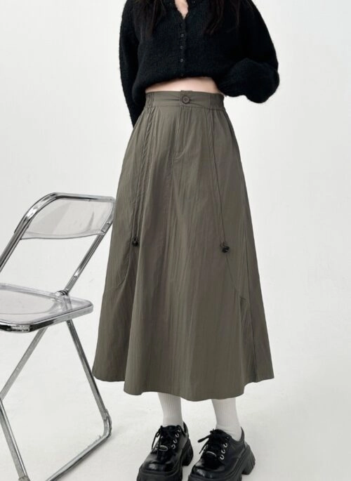Drawstring High Waist A Line Cargo Skirt