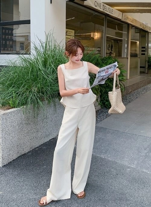 Elegant Backless Top And High Waist Wide Leg Set