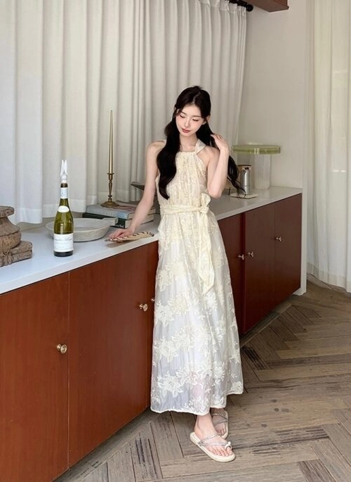 Elegant Embroidered White Maxi Dress