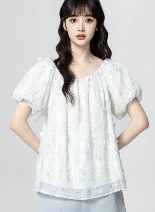 Floral Chiffon Short Sleeve Blouse