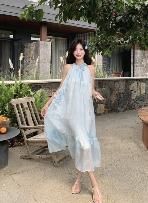 Floral Halter Neck Vacation Maxi Dress