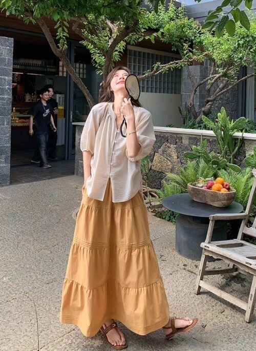 French Style Drawstring Shirt Skirt Vacation Set
