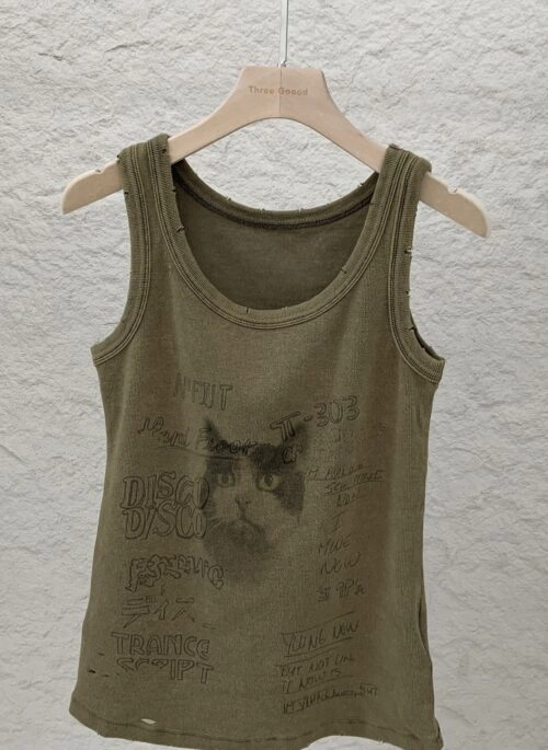 Green Cat  Doodles Tank Top | Sakura – Le Sserafim
