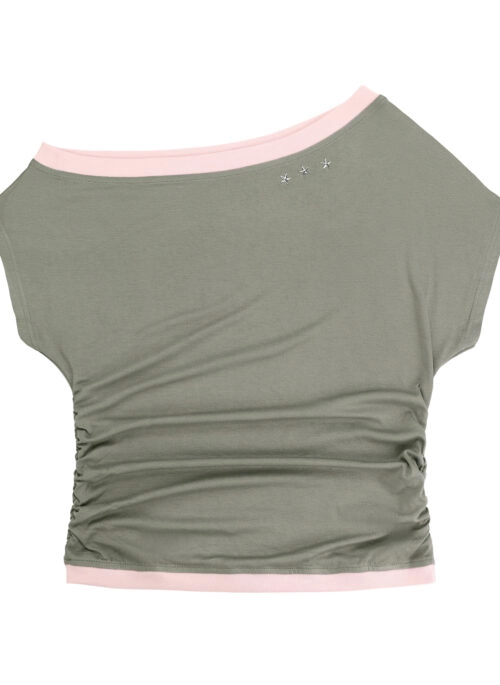 Green & Pink Ruched Boatneck Top | Ningning – Aespa