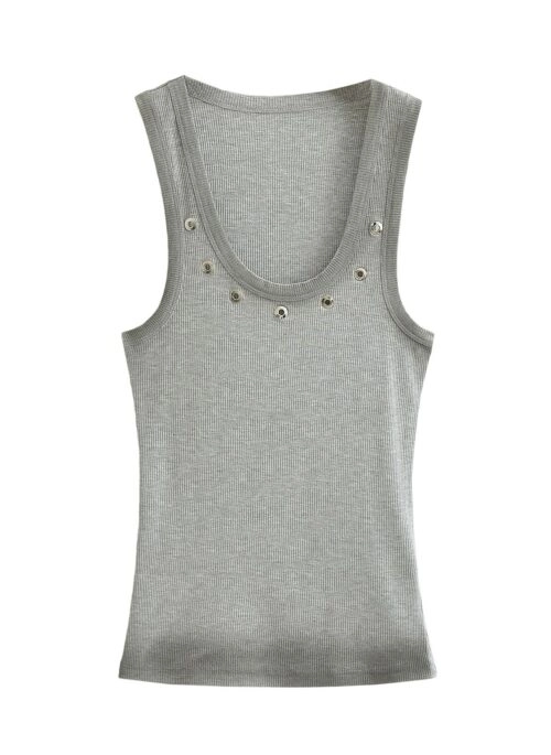 Grey Eyelet Ribbed Tank Top | Natty – Kiss Of Life