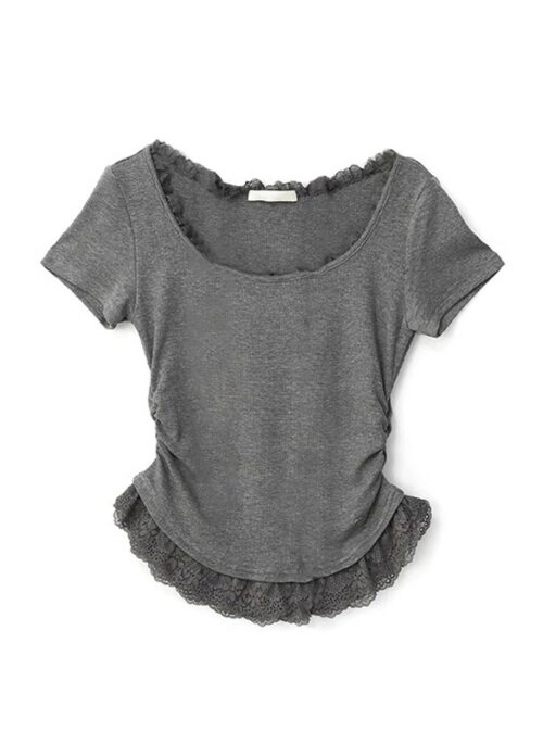 Grey Lace-Trim T-Shirt | Shuhua – (G)I-DLE