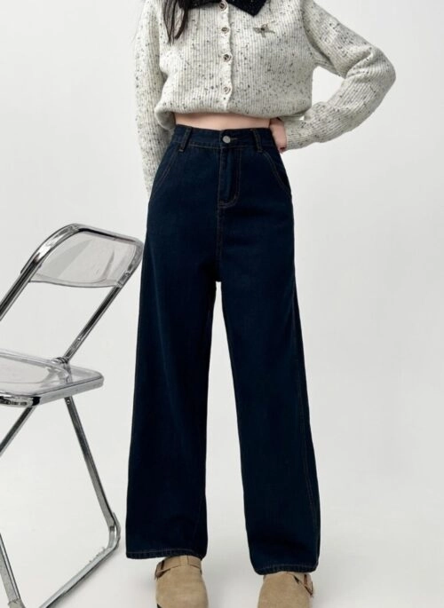 High Waist Wide Leg Dark Blue Jeans