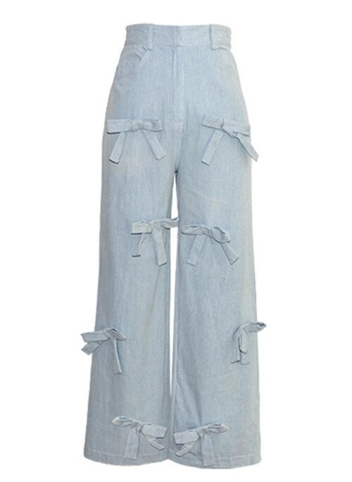 Light Blue Bow Embellished Jeans | Chaewon – Le Sserafim