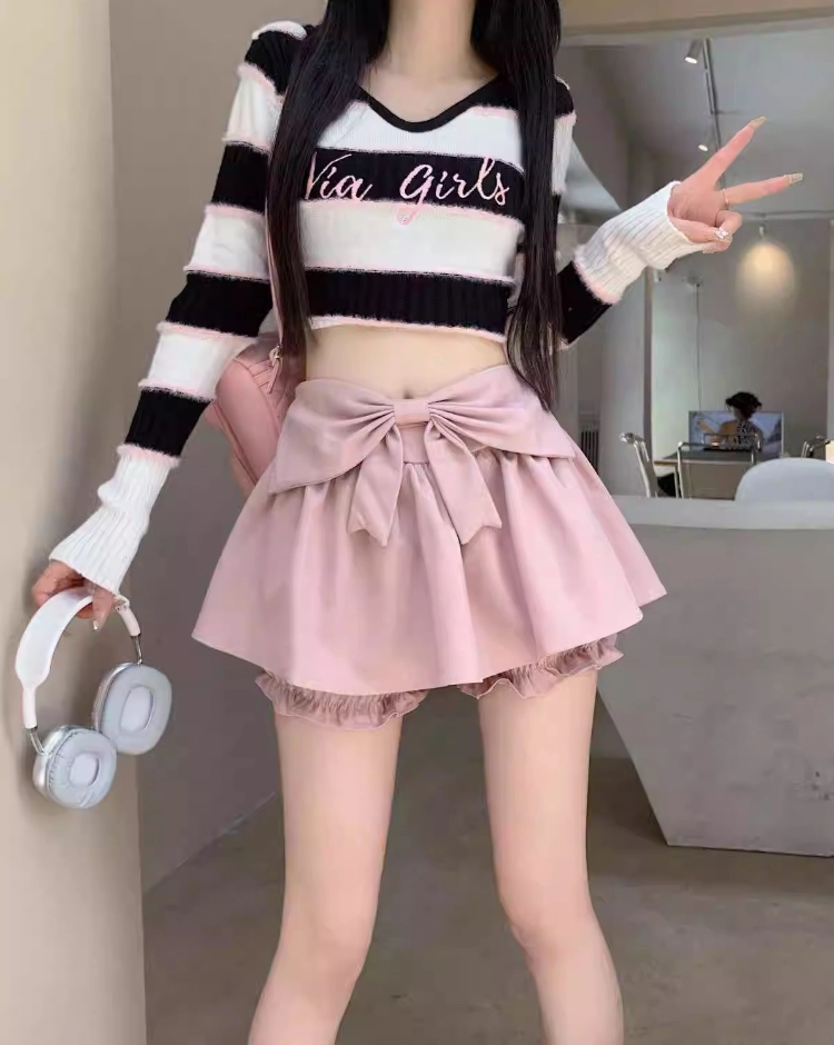 Pink Bow Flowy Mini Skirt Sakura Le Sserafim Fashion Chingu