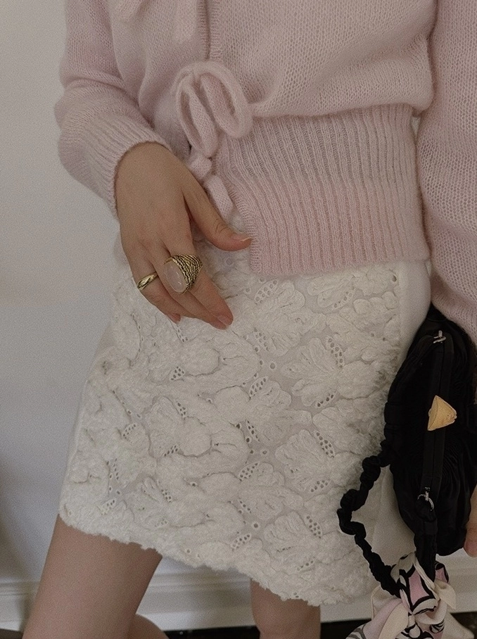 Pink Lace-Up Bow Knit Cardigan | Dahyun - Twice - Fashion Chingu