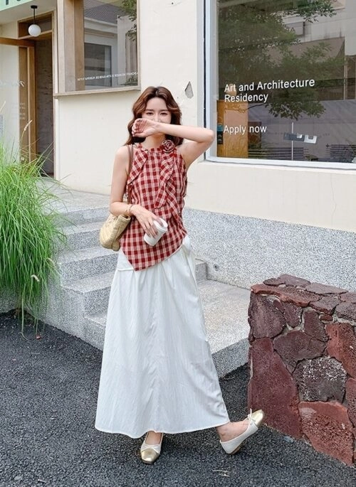 Plaid Halter Top And Skirt Set Summer Style