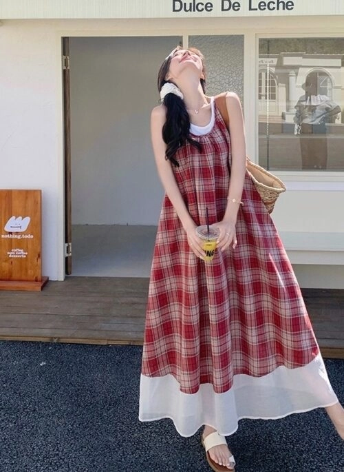 Plaid Patchwork Sleeveless Summer Dress Set