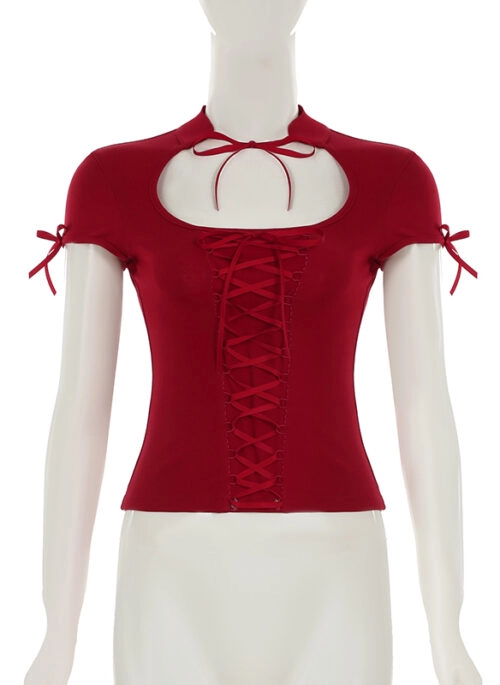 Red Hollow Front Lace-Up Top | Jennie – BlackPink