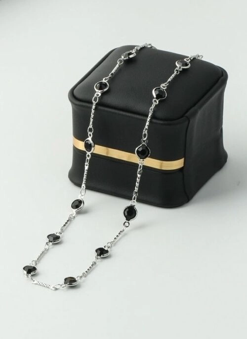Silver Chain Black Stone Accent Necklace | LeeKnow - Stray Kids