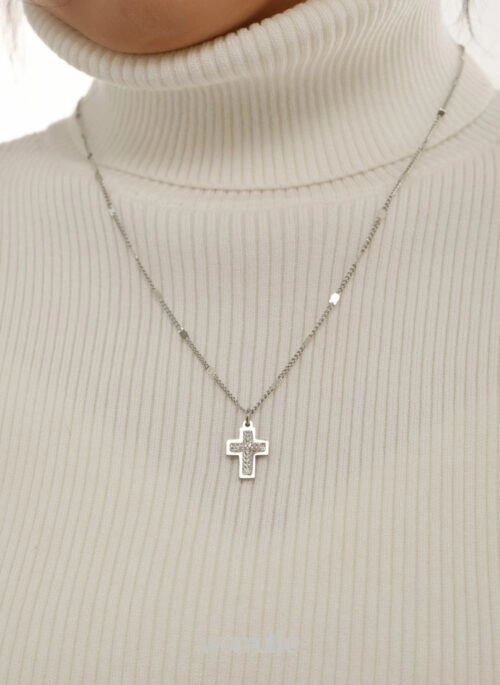Silver Mini Cross Pendant Necklace | Jeongin – Stray Kids