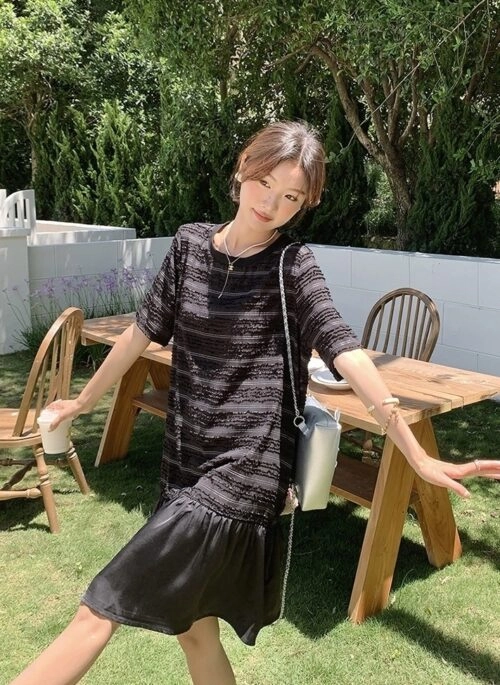 Striped Short Sleeve Patchwork Fashion Dress
