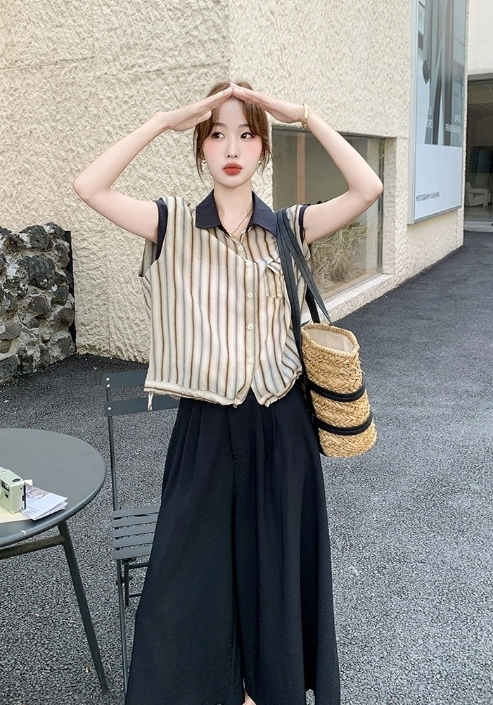 Striped Sleeveless Top And Wide Leg Pants Set Fashion Chingu