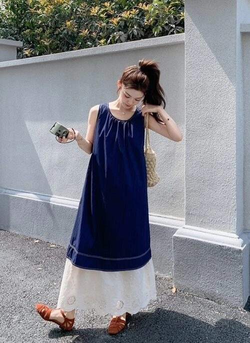 Summer French Style Sweet Vacation Patchwork Dress