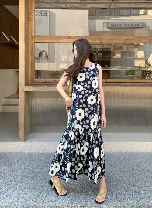 Vintage Floral Sleeveless Loose Fit Sundress