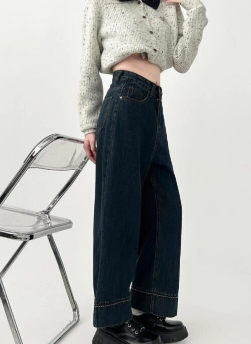 Vintage High Waist Wide Leg Denim Pants