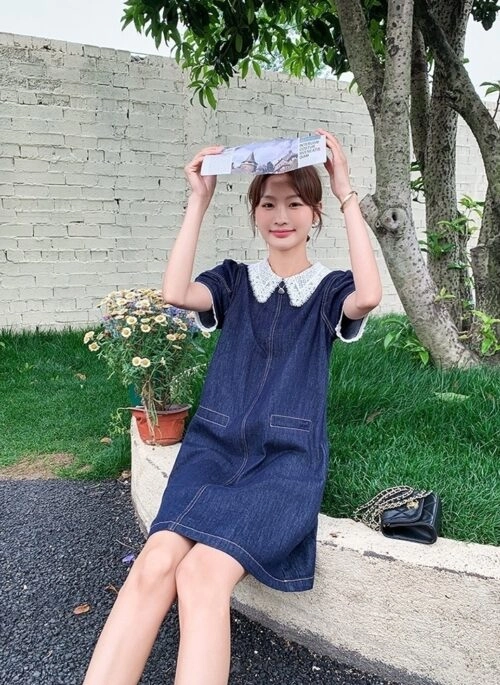 Vintage Lace Collar Denim Dress Summer Collection