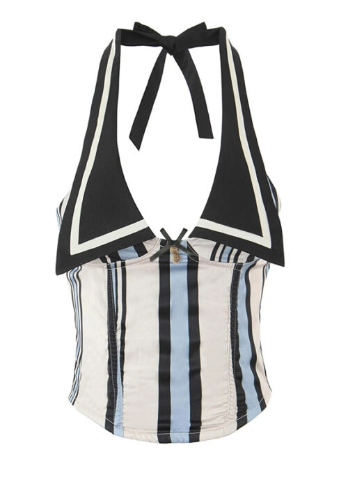 White And Blue Stripe Collared Halter Top | Julie – Kiss Of Life