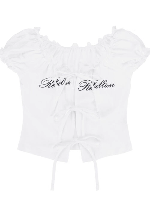 White Rebellion Print Ruffled Top | Ningning – Aespa