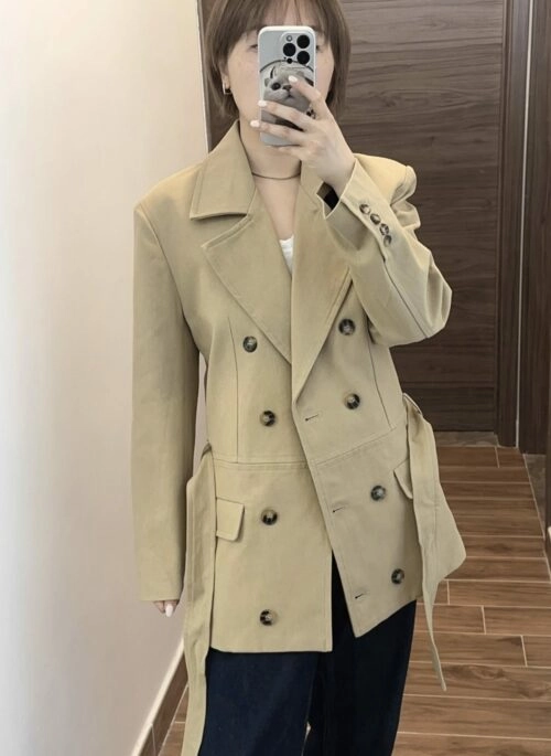 Beige Double-Breasted Suit Blazer | Pyo Nam Kyung – Resident Playbook